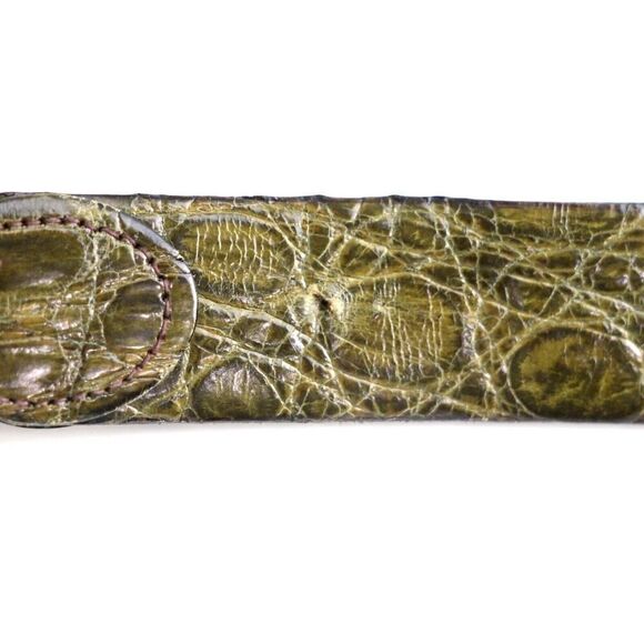 VTG GREEN ALLIGATOR CALFSKIN BEIGE ELASTIC 1"Wd CASUAL DRESS BELT Sz 40 (B36 - Picture 12 of 15